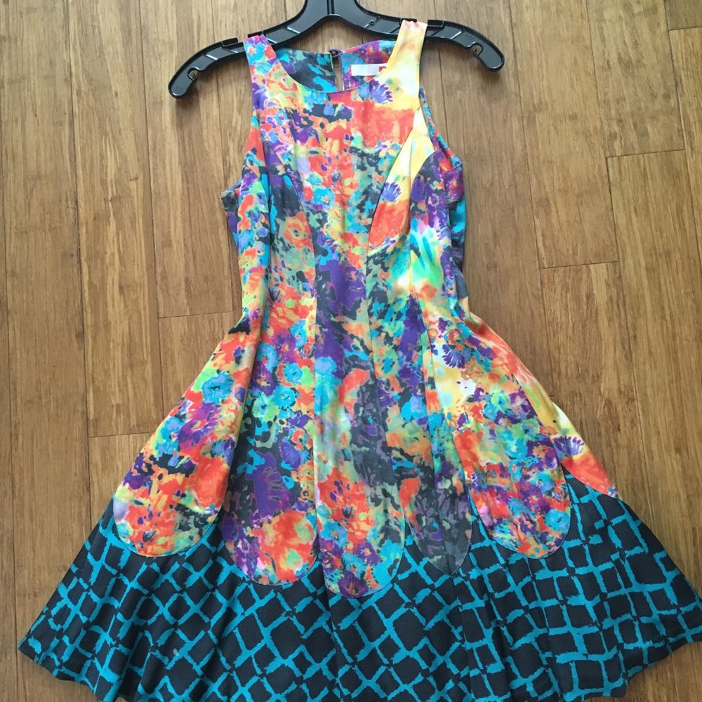 Tracy Reese Fit Flare Colorful Midi Dress Size 0P